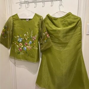 Green Satin Slip Dress with Subtle Sheen